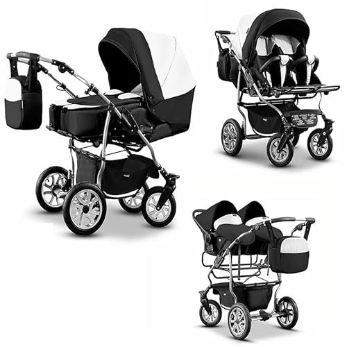 Zwillingskinderwagen 3 in 1 City Twin inkl. Autositze - 15 Teile - in 19 Farben