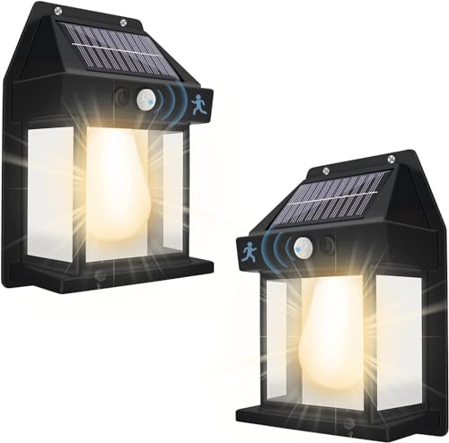 Rheme 2 Pack Solar Fence Lights, Outdoor Wall Lights Waterproof Retro LED Wall Lights for Garden Fence Patio Decking Gate Yard Decoration (2 Pack Black)