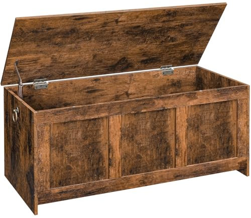 HOOBRO Storage Chest, Wooden Storage Bench, Blanket Storage Box, Wooden Storages Chest Trunk, Large Toy Chest, Shoe Storage Bench, 100 cm, U-Shaped Opening, Rustic Brown EFG141CW01