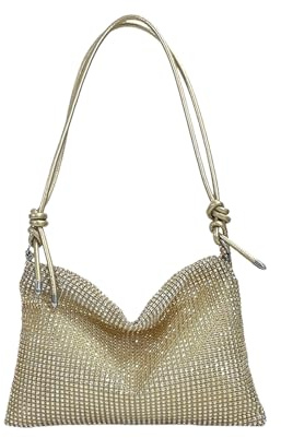 VIDSTW Pochette de Soirée Strass Brillants Femme, Grande Capacité avec Bandoulière Réglable - Idéale pour Cérémonie, Mariage, Banquet et Fête
