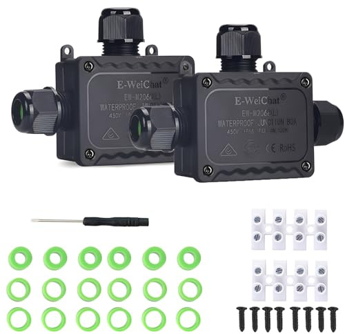 2 PCS IP68 Waterproof Junction Box, 3 Way Underground Electrical Junction Box, Plastic Electrical Box with Terminal Block, Suitable for LED Landscape Lighting, Garden Lights, Solar Power and More