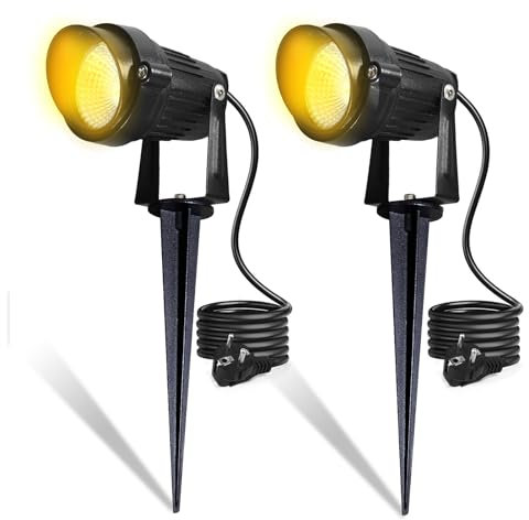 BOSITE 2 Pezzi Faretto da Giardino con Picchetto 6W Luci per Sentieri Esterno, 3000K Bianco Caldo 500LM, Impermeabile IP66 Faretti LED da Giardino per Terrazzo Prato Vialetto Cortile