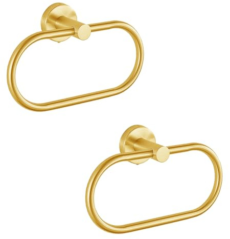 EOLAX Lot de 2 Anneaux Porte-Serviettes en Doré - Support Mural Moderne en Acier Inoxydable - Accessoires de Salle de Bain