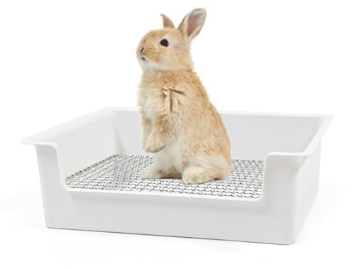 PODOO Steel Grids Rabbit Litter Box - Bunny Litter Pan Training Box, 15x11x4.7 inches, 1cm Holes Steel Mesh for Small Animals, Orange (White)
