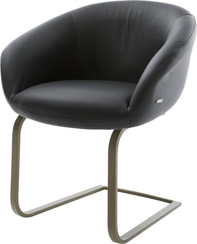 DELIFE Schwingstuhl Vinka-Flex mit Armlehnen Freischwinger flach Effektfinish Titan Echt-Leder Schwarz Taschenfederkern