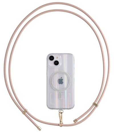 AHABIPERS Silikon Handykette Universal, Einstellbar Handy Kette für iPhone/Samsung und Alle Smartphones mit Universelles Patch, Handyband Zum Umhängen mit Meist Hülle Kombinierbar - Rosengold