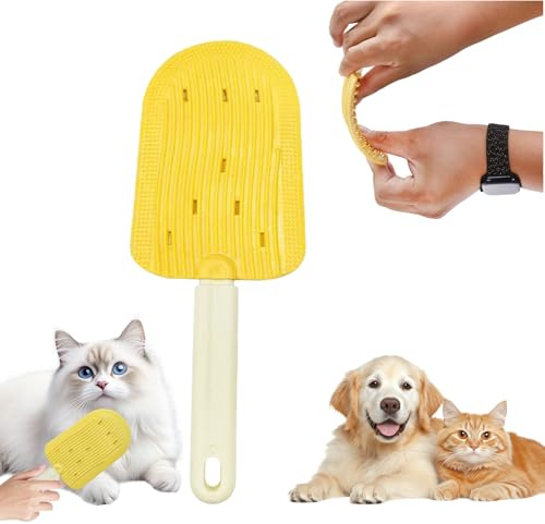 Pet Ice Cream Massage Comb, Cat Double-Sided Grooming Brush, Cat Tongue Brush for Cats Grooming Easily Removes Fur Reducing Hairballs (Yellow)