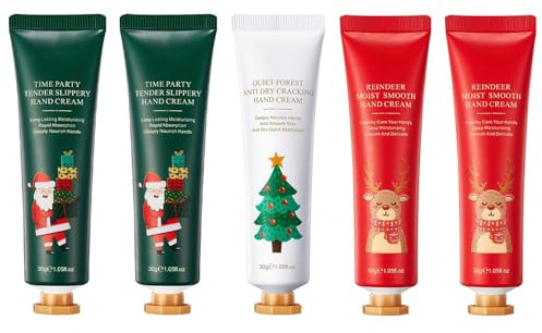 Wenrny 5 Pack Christmas Hand Cream Gifts Bulk Set - Mini Hand Lotion Stocking Stuffers for Adults Women, Moisturizing Travel Size Bulk Hand Lotion for Dry Cracked Hands, Winter Hand Care Cream