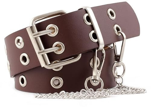 Taasmoog 1 Stück Damen Gürtel mit Nieten | Breiter Western Gürtel aus Kunstleder | Vintage Rockabilly Gürtel für Jeans, Kleider und Röcke | Verstellbarer Taillengürtel in Braun/Braun