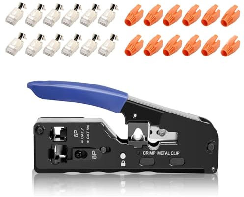 Crimpzange Netzwerkstecker Set,Crimpzange rj45 mit 12*Cat 7 Cat6A LAN Stecker netzwerk set für RJ45 Stecker Cat7 Cat6A Cat5 Cat5e Cat6 Netzwerkstecker
