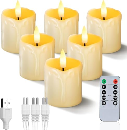 Homemory Wiederaufladbar Teelichter mit fernbedienung, 6 Stück,5 x7,6cm | Aufladbare Teelichter Flackernde kerzen Teelich mit Timer(USB Ladekabel Inbegriffen),Weihnachten Hochzeiten, Wohnen