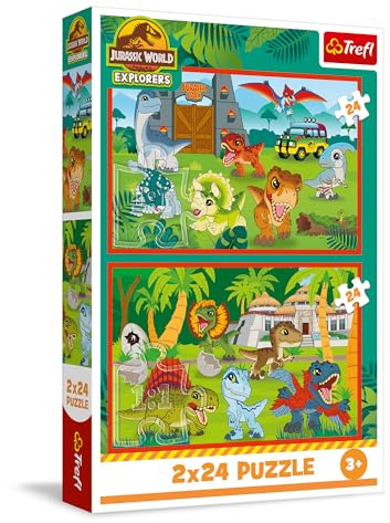 Trefl - Puzzle 2x24 Teile, 2-in-1: Kleine Dinosaurier, Jurassic World, 3+