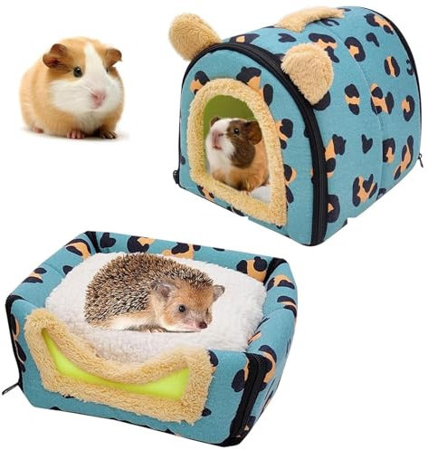 Tkxjry Meerschweinchen Betthöhle, mit Abnehmbarem Reißverschluss Meerschweinchen Haus, Warmes Hamsterhaus, 35*29*29cm Kleintierbett, Für Zwergkaninchen, Chinchilla, Hamster(Blauer Leopardenmuster) (S)