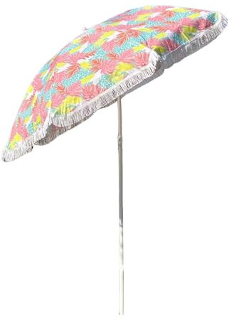 Générique Parasol de Plage avec Frange, Parasol de Jardin Portable avec Inclinaison et Hauteur Réglables, Protection UV Parasol Imprimé