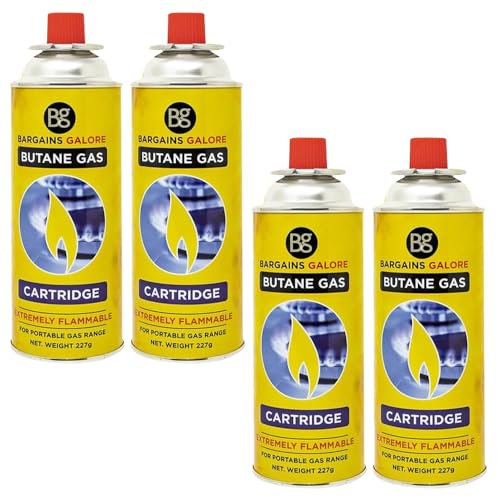 Pack of 4 Butane Gas Canisters - EN417 Camping Gas Bottle Canister Cylinders for BBQs, Weed Burner, Blowtorch & Stoves, Reliable Propane Refill, Long-Lasting & Safe for Festivals, Outdoor Cooking