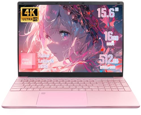 UDKED 15.6 Inch 4K UHD Laptop, Celeron N95(Up to 3.4GHz),16GB DDR4, Fingerprint Unlock, Backlit Keyboard, 180° Hinge, Lightweight Notebook for Study & Work (Rose Gold, 16G+512G SSD)