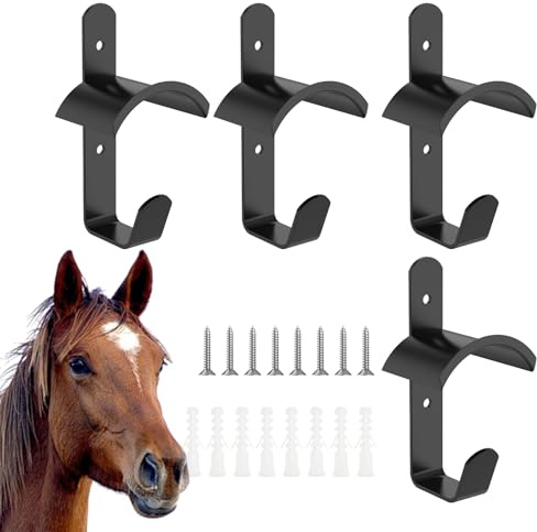VAVPUP 4 Stück Pferd Trensenhalter,Metall Sattelhalter Pferd mit Rostschutz Beschichtung,Wandmontierter Pferdezaumhaken,Gertenhalter mit Schrauben und Haken für Sattelkammer,Scheune,Reitstall