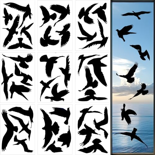 37 Pezzi Adesivi Anticollisione per Finestre, con Uccello Divertenti PVC - Anti-Collisione per Uccelli (Nero)