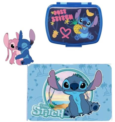 GREEN TRADE Set Portamerenda Scatola Sandwich Box con Tovaglietta Ripiegabile Morbida Sottopiatto Pieghevole 30x40cm - Kit Scuola e Asilo per Bambini Senza BPA (STITCH)