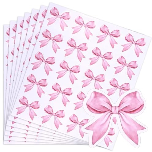 BOXOB 480Pcs Coquette Bows Stickers, Self-Adhesive Pink Bows Stickers PVC Watercolor Bowknot Decal Decor for Water Bottle Laptop Phone Journal Gifts for Kid Girl Women Office Supplies