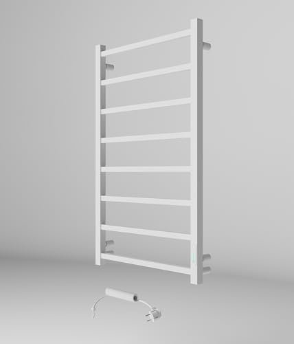 Scaldasalviette elettrico bianco, 870 x 530 mm, 184 W, radiatore fisso con timer e termostato, riscaldamento IP44, moderno ed efficiente