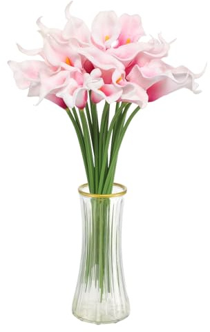 sourcing map Ramo de flores artificiales de lirio de cala artificial de seda, tacto real para decoración del hogar, jardín, boda, fiesta, color rosa degradado, 20 unidades
