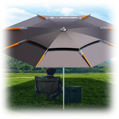 MACAGGTNTU Parasol De Pêche Inclinable 1.8/2/2.2/2.4/2.6m Protection UV/Anti-Pluie Parasol De Plage Double Couche Ventilée Parasol De Terrasse pour Pêche(2.6m/8.5ft)