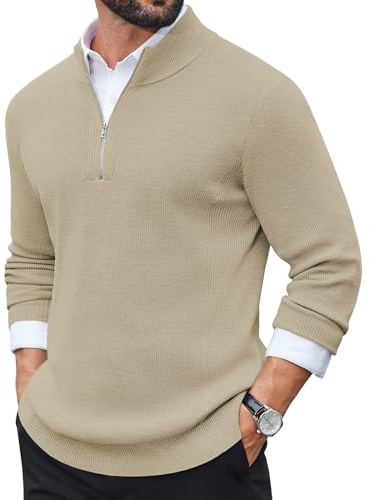 COOFANDY Maglione Uomo Dolcevita Mezza Zip Maglione da Lavoro Maniche Lunghe Invernale Pullover Leggero