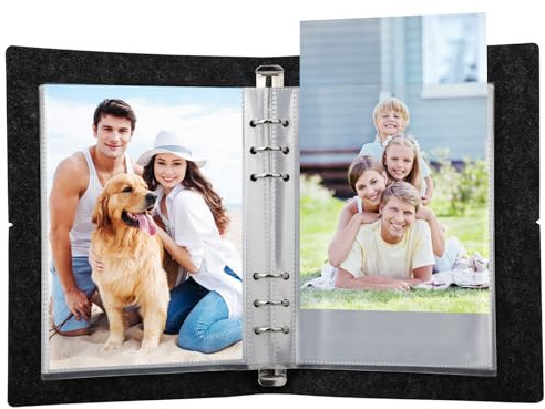 30 Blatt 60 Taschen Fotohüllen und 1 Stück Ringbuch A5, Ringbuch A5 mit Klarsichthüllen, Doppelseitige Klarsichtfolien, Ordner mit Folien (Geeignet für Abmessungen von 133 x 192 mm)