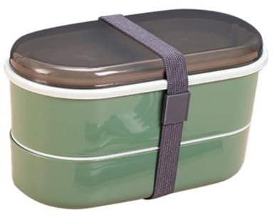 BAZEITFLOW Caja Bento Doble de Plástico Verde para Niños, 1 Juego
