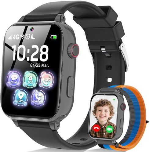Ucani 4G Smartwatch Kinder, Kinder Telefonuhr mit Videoanruf, Voice Chat, GPS, SOS, Schulmodus, Wecker, Schrittzähler, Spiele, Smart Watch für Jungen Mädchen Kinderuhr Geschenke 4-12 Jahren (Schwarz)