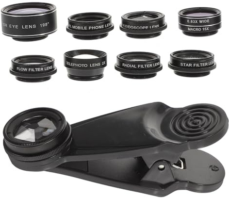 HOODANCOS 10-in-1 Handy Kameraobjektiv Satz Schwarz mit Weitwinkel und Makro Hochauflösende Glaslinse Aluminium Magnesium Gehäuse Installieren für Fotografie Am See