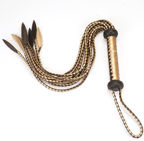 Fouet en cuir véritable pour chat - Tissé à la main - 60 cm de long - Avec queue de saule - 15 cm à suspendre - Fouet équestre haut de gamme - Convient pour l'entraînement et la collecte