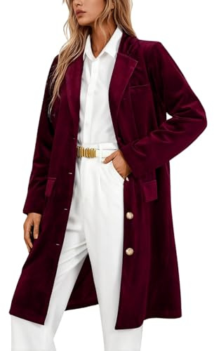 Trenchcoat para mujer de terciopelo, manga larga, con solapa, elegante, invierno, cardigan largo, prenda exterior, baggy, blazer de terciopelo, parte delantera abierta, cárdigan de una hilera, outwear