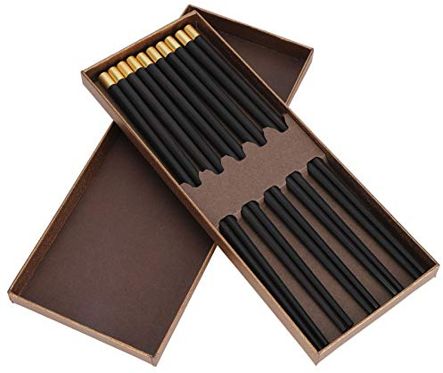 Bacchette Fu Cinese Riutilizzabili, Bacchette In Legno Nero, Facili Da Usare E Pulire, Con Borsa Per Il Trasporto Leggera Per Domestica, Hotel, Ristorante, Utensili Da Pranzo (Caja regalo cinco