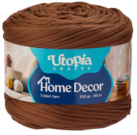 Utopia Crafts heminredning t-shirt garn för virkning och stickning 300 g (chokladbrun, 300 g)