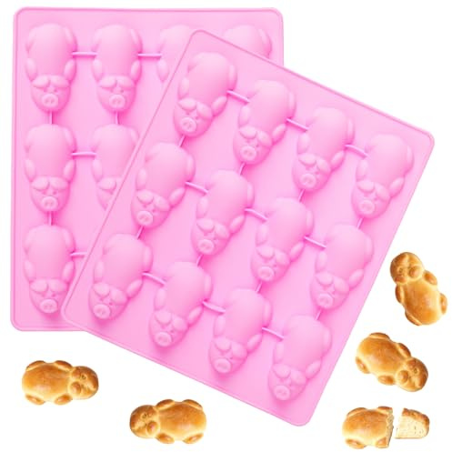 2 Stück Silikonform Schwein,Rosa Silikonform Schweinchen,24 Mulden Silvester Glücksschwein Silikonformen,Gießform Schwein für DIY Fondant,Kuchen,Schokolade,Eiswürfeln,Gelee,Harte SüßIgkeiten,Soap