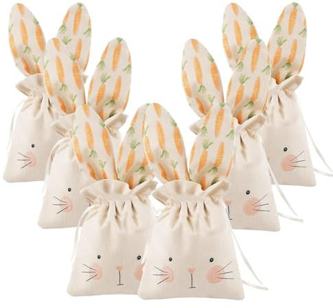 Abschlussverkauf 6 Stück Osterhase Tuch Taschen,15 * 18CM Osterhasen Taschen mit Kordelzug, Osterhasen Tüten mit Kordelzug und Hasenohren-Design,geeignet zum Sammeln von Ostereiern und Süßigkeiten
