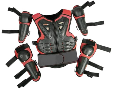Perfeclan Traje de protección para niños y Adolescentes para Motociclistas. Chaleco de protección fácil de Usar con Rodilleras y Coderas para Motociclistas y, Rojo