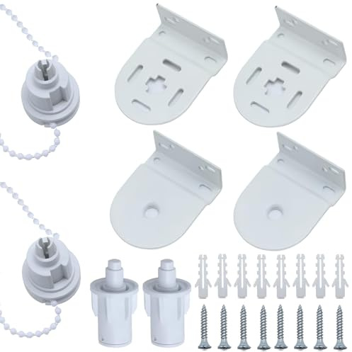 32mm Roller Blind Repair Kit,2 Piece Set with Metal Brackets and Bead Chain | For 32mm Outer-Diameter Tubes, Complete Spare Parts with White Fittings for Roller Blind Maintenance at Home or Office