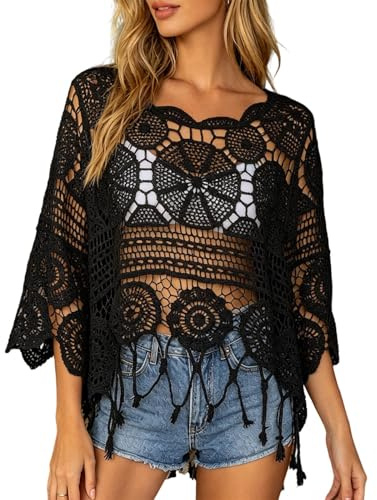 Générique Bolero Femme, Cardigan Au Crochet pour Femme, Pull Décontracté, Ample, Ajouré, Manches 3/4, Élégant, Léger, pour L'Été, pour La Plage, pour Robe À Bretelles