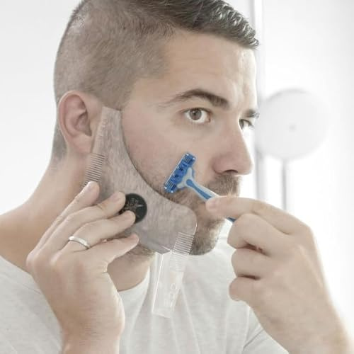 InnovaGoods - Plantilla para Afeitado de Barba Hipster Barber, Plantilla barba hombre, afeitado hombre, Se adapta a la cara, Afeitado húmedo o seco. Transparente.