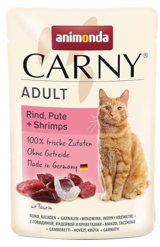 animonda Carny Adult, cibo umido per gatti, Manzo, Pute + Gamberetti 12 x 85 g