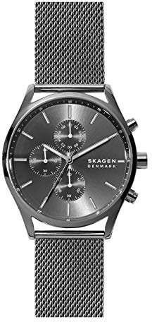 Skagen Herrenuhr Holst Chronograph, QuarzChronographenwerk, 40mm anthrazitfarbenes Edelstahlgehäuse mit EdelstahlMeshband, SKW6608