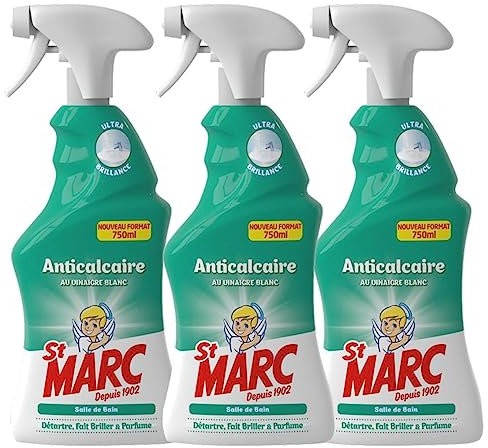 ST MARC Lot de 3 Pistolets Spray Désinfectant et Nettoyant Anticalcaire au Vinaigre Blanc 750 ml