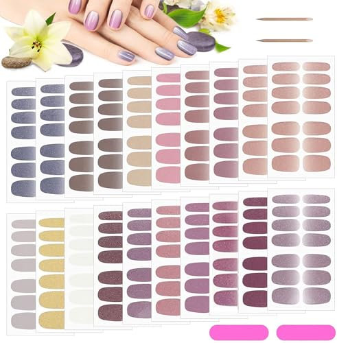 EBANKU 20 Feuilles Autocollants pour Nail Art, Glitter Auto-adhésif Couverture Complète Stickers, Wraps, Lime à Ongles, Manucure Décorations