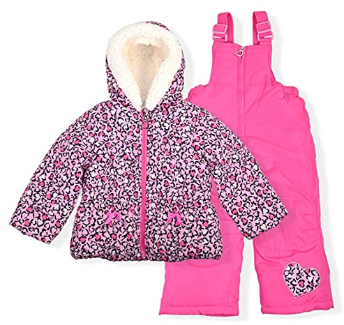 Arctic Quest Girls' Bib Snow Pants and Ski Jacket Water-Resistant Snowsuit For Kids Winter Hooded Jacket, Rose Violet, 3T