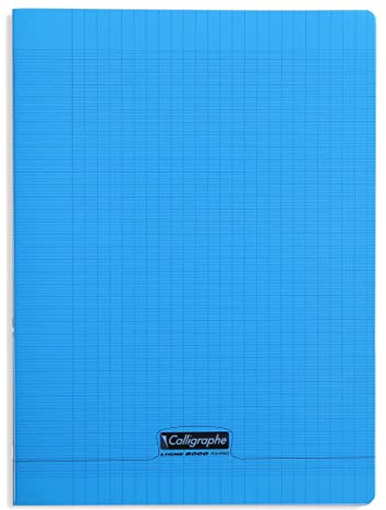 Calligraphe 18192C - Un Paquet de 10 Cahiers Piqués (Gamme 8000 de Clairefontaine) 96 Pages 24X32 cm 90G Grands Carreaux, Couverture Polypro (Plastique), Bleu