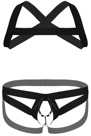 TTAO Herr elastisk bröstsele och ouvert nylonkalsonger sexig string tanga bandage underkläder erotiska underkläder set klubbkläder, Svart B, one size
