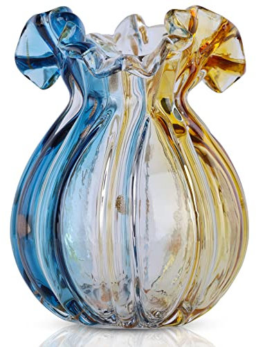 Jarrón de vidrio soplado, boca ancha, arte de cristal moderno, decoración para sala de estar, cocina, bodas, mesa de comedor, mesa central de oficina, flores